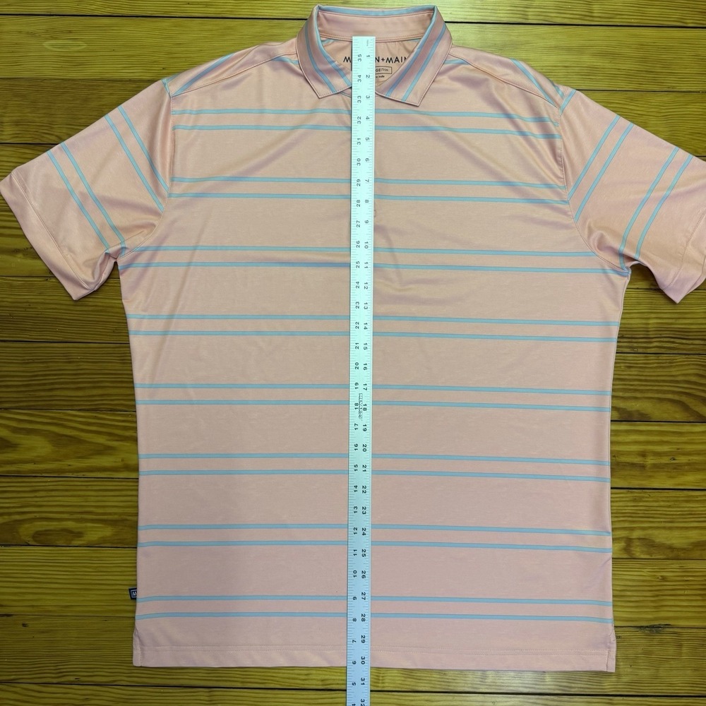 Mizzen + Main Polo Shirt Mens XL Trim Coral Blue Stripe Performance Stretch - Picture 6 of 9